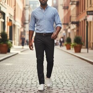 Under 5'10 Mens Straight Fit Core Stretch Chino Black Pants 36x28 NEW
